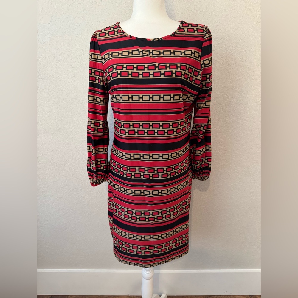 Jude Connally Sabine Shift Dress Retro Chain Geometric Print Women's Size M A
